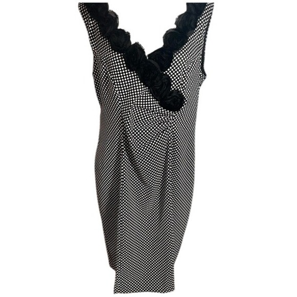 Dressbarn Black White Polka Dot Dress Ruffle V Neck Chic Party Cocktail Size 14 - Picture 1 of 7